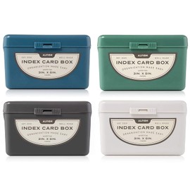 Alfion 3x5 Index Card Box Holder Case 4-Pack | Holds up to 250 Flash Cards, Notecards, Study Cards, Addresses (Assorted Colors)