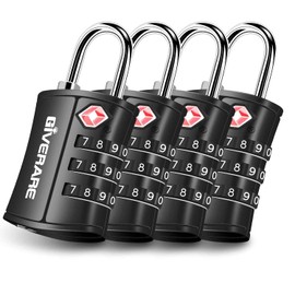 GIVERARE - Paquete de 4 cerraduras de equipaje de viaje aprobadas por la TSA, cerradura de combinación sin llave, candado de 3 dígitos, candado compatible con el centinela de viaje para clóset de