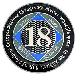 Medallón NA de 18 años, plateado, chapado en color azul, moneda anónima de narcóticos cubierta de epoxi (NA 18 años)
