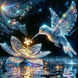 Jawecci Diamond Painting Hummingbird Crystal Kits, 5D DIY Diamond Painting Flowers Birds for Adults Beginners, Round Diamond Art on Canvas Gifts Home Decor 30X30cm