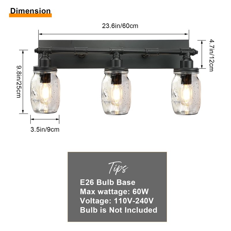 LMSOD Bathroom Wall Light Fixtures, Industrial Mason Jar Vanity Light,