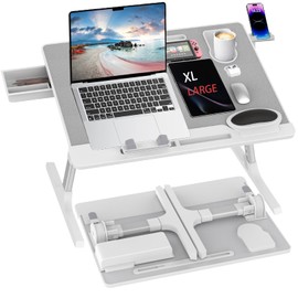 YOSOFT Laptop Desk for Bed,Adjustable Computer Bed Table Tray with Heights and Angles,PU Leather Foldable Laptop Lap Desk for Bed Floor Couch Sofa Writing Working,Lap Desk with Wrist Rest,Retainer bar