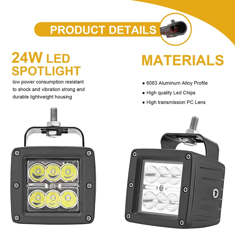 XJMOTO RZR Headlight Kit, 4PCS 24 LED Work Light Pod