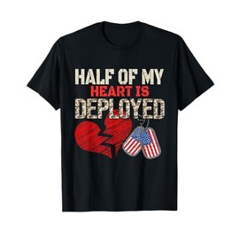 Half My Heart Is Deployed Military Mom Dad Camo Heart Flag T-Shirt