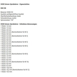 BAER HSSE Extreme Twist Drill Set (0.5 mm Rising Level) 1-10.5 mm + Core Hole Drill M3 - M12 - Twist Drill Set - Spiral Drill Set - Cobalt Drill - Spiral Drill Set