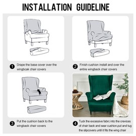 Mingfuxin Mingfuxin Wingback Chair Covers 2 Piece Set Stretch Wing Chair Cushion Sofa Slipcover, Removable Velvet Wing Back Armchair Slipcovers Furniture Protector for Living Room Bedroom Hotel