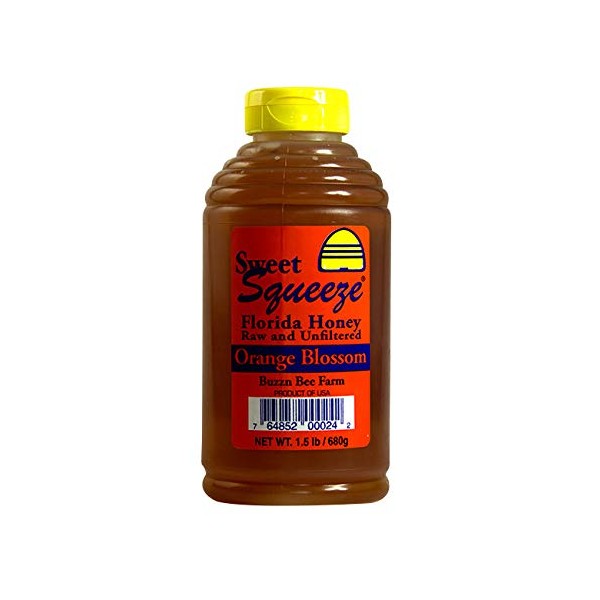Sweet Squeeze Raw and Unfiltered Orange Blossom Honey - From Florida's Beekeepers, 24 Ounce