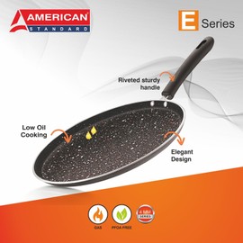 AmericanStandard Premium Nonstick 11" / 12" Crepe Pan with 4MM Thickness, 5 Layers Coating, PFOA Free, For all type of cooking top, Free Spoon - Black (11)