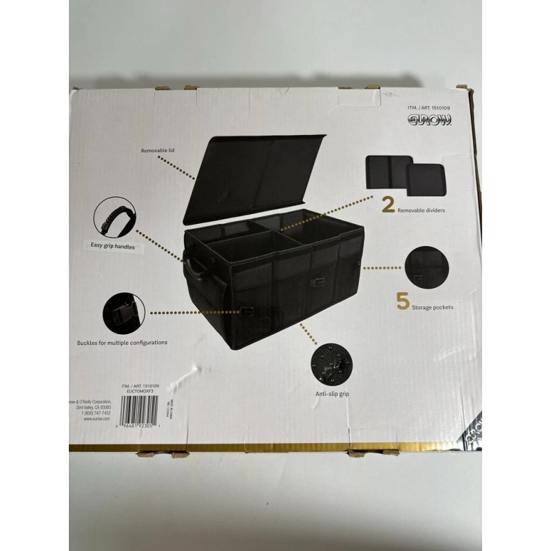 Eurow Collapsible Automotive Car Trunk Organizer. Lid & Silver Handles