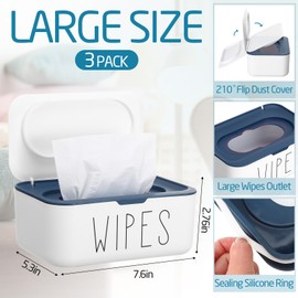 Singhoow 3 Pcs Wipes Dispenser Baby Wipes Dispenser for Bathroom Refillable Wipe Container Holder with Sealing Design, Bathroom Tissues Wipes Case Box(Blue)