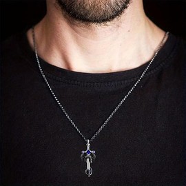 Vurotry Gothic Dragon Necklace for Men Sword Necklace Anime Dragon Necklace Retro Punk Dragons Cross Pendant Necklaces Jewelry, Large, Metal, No Gemstone