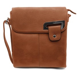 Woodland Leathers Women's Cross Body Shoulder Messenger Bag, Multiple Slip and Zip Pockets Handbag with Storage Pocket (Brown)