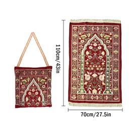 Anlising Muslim Prayer Mat, Islamic Prayer Rug, Islamic Prayer Mat with Elegant Design Bag, Portable Foldable Prayer Rug, Ramadan Prayer Rug, Muslim Foldable Prayer Mat, for Ramadan (Red)