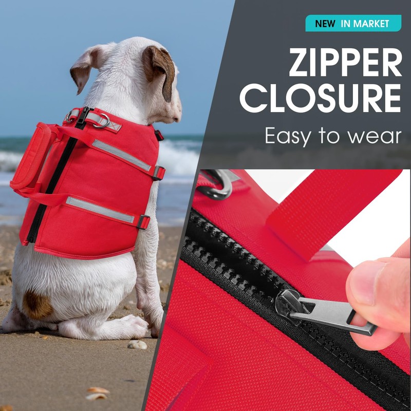 Queenmore Dog Life Jacket, Large Dog Life Vest for Swimming,