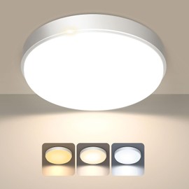 OOWOLF Led Flush Ceiling Light - 24W 2400LM 9 Inch Metal Base 3000K/4000K/5000K Waterproof IP44 Bathroom Ceiling Light Fitting for Bedroom, Kitchen, Hallway, Living Room, Toilet, Shower