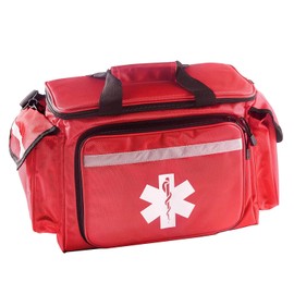 ASA TECHMED EMT First Responder Trauma Bag | Empty Deluxe EMS Shoulder Bag | Pro First Aid Kit Bag with 4 Large Compartments for Emergency Medical Supplies - Includes 280 Bandage Variety Pack (Red)