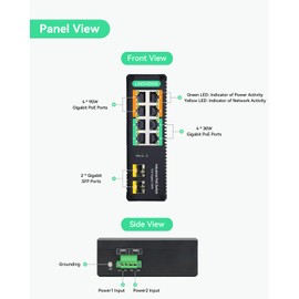 LINOVISION Industrial 8-Port Full Gigabit POE++ Switch with 4 BT 90W PoE Ports, 2 Gigabit SFP Uplinks, POE Budget 120W, POE Watchdog, DIN-Rail POE Switch for PTZ Camera/POE Lighting/ POE Monitor
