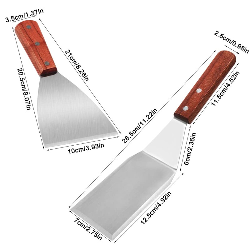 2 PCS Wood Handle Grill Spatula, lyfLux Stainless Steel Large