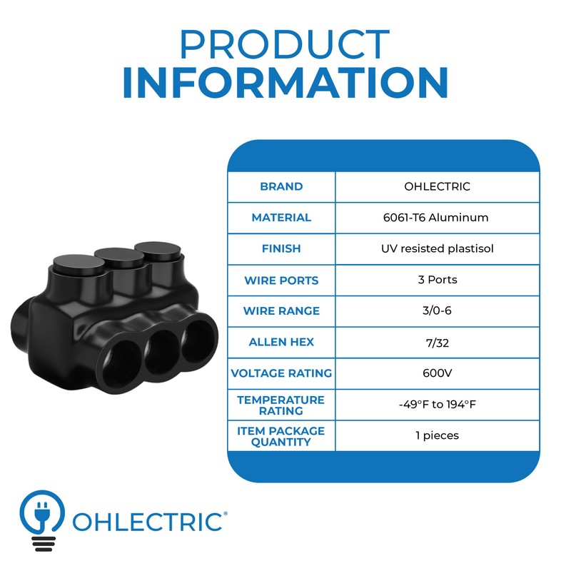 OHLECTRIC Dual Side Entry - 3 Port - 3/0-6 AWG
