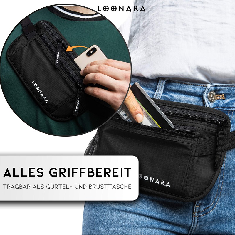 Flat RFID Bum Bag, black, money belt