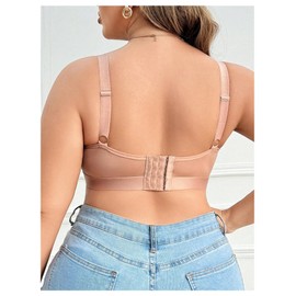 OYOANGLE Women's Plus Size Sheer Wireless Bra Full Coverage Bralette Comfort Everyday Bras Apricot 3XL