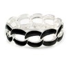 Oval Link Chain Enamel Hinged Bangle Bracelet in Black/Silver Tone/Size