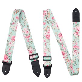 Jasenna Guitar Strap,Guitar Strap with Leather End Length Adjustable 2 Pick Holders & 2 Matching Picks For Electric Guitar, Acoustic Guitar and Bass - Unique Gift For Guitarist (1-Blue Rose）