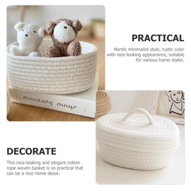 Cabilock Cotton Rope Woven Storage Basket with Lid, Small Sundries Storage Organiser, Decorative Lidded Basket for Living Room Bathroom