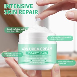 Crema de urea 40 por ciento para pies, 40% crema de urea más 2% ácido salicílico con ácido hialurónico, árbol de té, aloe vera para talones secos agri