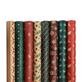sorkwo Christmas Wrapping Paper Sheet, 8 Sheets Christmas Pattern Paper Flat Wrapping Paper Sheets Christmas Gift Wrapping Paper with 8 style for Christmas Birthday Party Gift