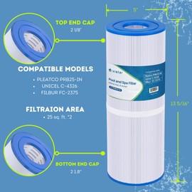 Vistar Water Technologies PLFPRB25-IN Hot Tub Filter Replaces Guardian 413-106, Unicel C-4326, Filbur FC-2375, FC-2370, 3005845, 17-2327, 100586, 33521, 25392, 817-2500, 5X13 Drop-in Spa Filter 1 pack