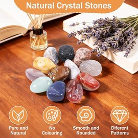 Gemstone Crystals Healing Stones Set, 12 Pieces Colourful Tumbled Stones 3-5 cm 300 g, for Crystal Therapy, Meditation, Gemstones Healing Stones