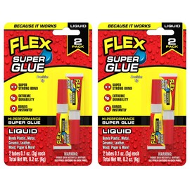Flex Super Glue Liquid, (2) 3 Gram Tubes, 2-Pack, Clear, Instant Bond, Quick Dry, Cyanoacrylate Adhesive, Precision Tip for Wood, Metal, Plastic, Crafts, Ceramic, and Toy Repairs
