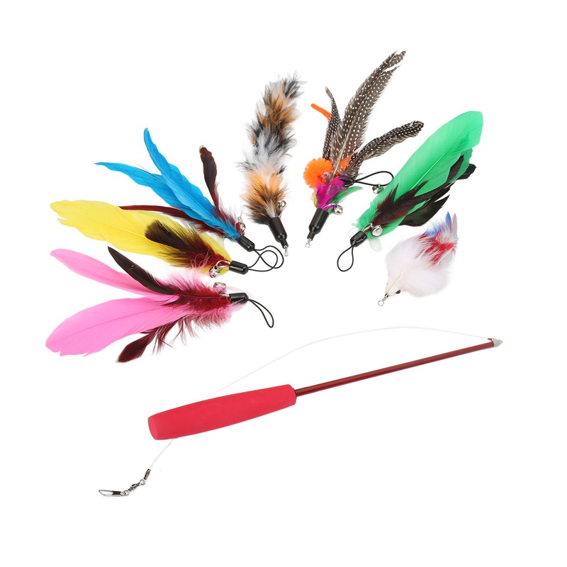 9pcs Cat Feather Wand Toy 3 Sections Retractable Cat Interactive