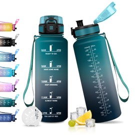 JAPORIA Bottiglia Acqua 1.5L, Borraccia con Filtro, Borraccia Motivazionale, Borracce con Scala Temporale, A Prova di Perdite, Riutilizzabile, per Campeggio, Outdoor, Viaggi