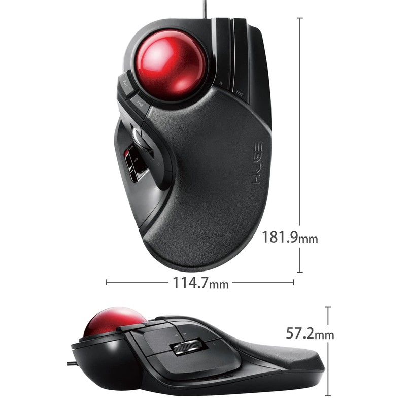 ELECOM USB Wired Trackball Mouse, Large Ball, 8 Buttons, Tilt