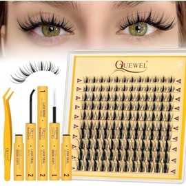 QUEWEL DIY Lash Extension Kit, 10-18mm Lash Clusters with Lash Bond and Seal Waterproof, pinzas para pestfáciles de usar para principiantes DIY...    