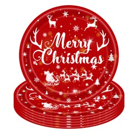 16PCS Christmas Paper Plates 23cm,Disposable Paper Plates 9 inch Red Xmas Paper Round Dinner Plates Tableware Party Plates for Birthday,BBQs,Christmas,Picnic,Kids Shower Party Plates Supplies