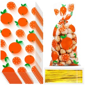 WILLBOND 100 Pieces Cellophane Treat Bags Little Cutie Party Favor Plastic Cellophane Bags with 100 Pieces Twist Ties for Little Cutie Baby Shower Decorations