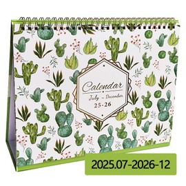 Tbecor Aesthetic Small Desk Calendar 2025.07-2026.12, 18Month Use July 2025 to Dec 2026, Standing Flip Desktop Calendar, Colorful Monthly Desk Easel Calendar, Compact Size, Perfect for Easy and Effective Organizing (Green plant)