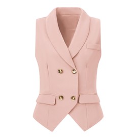 Allegra K Women's Mothers Day Costumes Suit Vest Double Breasted Lapel Dressy Waistcoat Vest Pink S