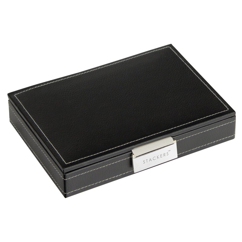 Stackers - Men's Black Mini Lidded Cufflink with Stripe Lining