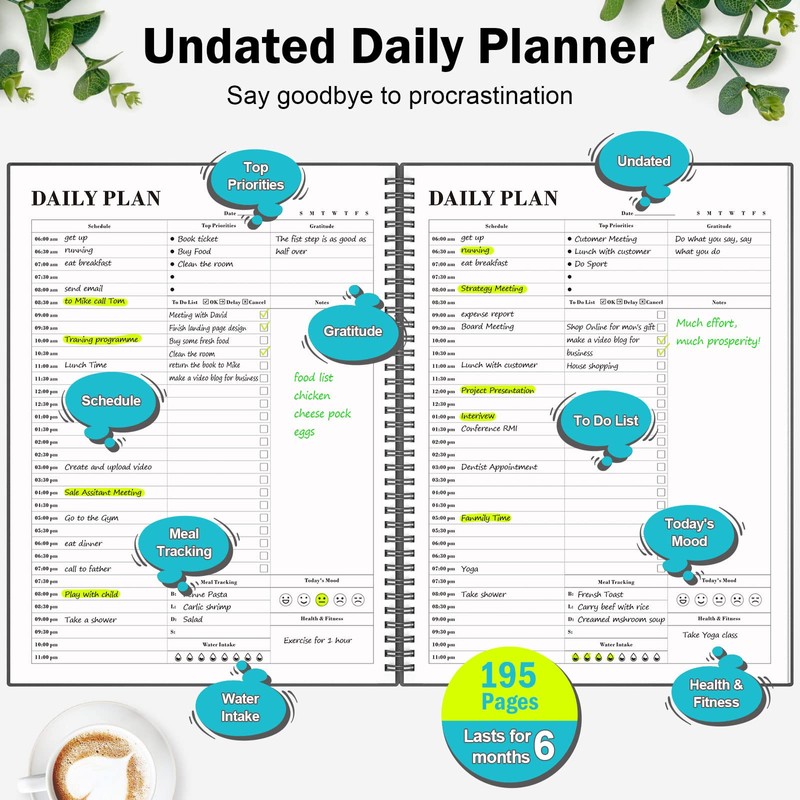 Planner Undated, Asten Daily Planner Agenda with To Do List,