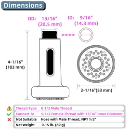 Angle Simple Faucet Head Replacement, Male Thread Type G 1/2 or 13/16 Inch, Tested to NSF/ANSI/CAN 61 & 372, Kitchen Sink Sprayer, Stream and Spray Mode, Chrome