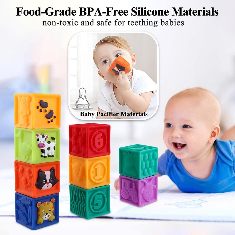 Kingtree Baby Blocks, 9PCS Soft Squeeze Building Blocks Stacking Toys