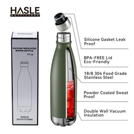 HASLE OUTFITTERS 17oz Stainless Steel Water Bottles Bulk, Vacuum Insulated Water Bottles Double Walled Powder Coated Reusable Metal Sports Water Bottles Keep Drinks Hot and Cold, ArmyGreen, 4Packs