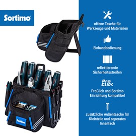 Sortimo ProClick Tool Bag L 36 - Large Pocket with Open Compartment, 15 Loops & Bit Holder - Additional Pocket for Small Parts - Robust Polyester - Compatible with ProClick Holder & Tool Belt
