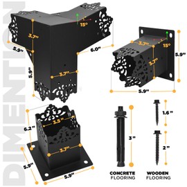TPHUC Pergola Bracket, 15°Slanted Roof Wall Mount Pergola Bracket Kit, Raised Wood Shelving for 4"x4" (Inner Dimensions: 3.5"x3.5")