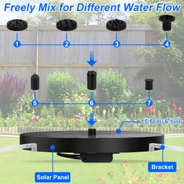 PQETBV Solar Fountain, 1.4 W Solar Fountain for Outdoor Use, Comes with Six Types of Splash Accessories, Solar Fountain, Pond Pump, for Pond, Pool, Patio, Garden