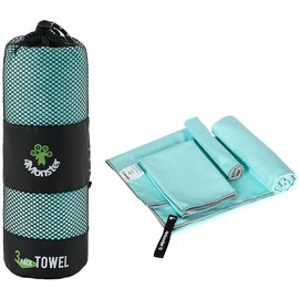 4Monster Microfibre Towels, Set of 3, Quick-Drying Sports Towel, Ultra Light, Absorbent Travel Towel, Beach Towel, Fitness Towel for Travel, Sports, Camping, Fitness, Sauna (Lake Green)